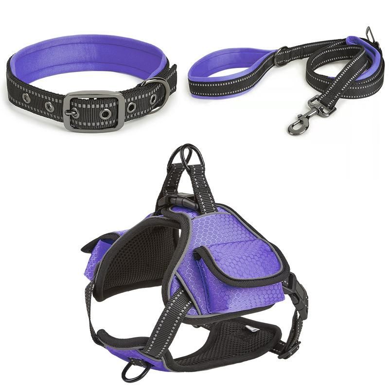 Running Hands Free Reflective Custom Pet Dog Collar and Leash Waterproof Harness Set