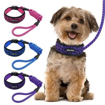 Pet Supplies Mesh Padded Wide Luxury Cute Dog Collar with Leashes, Customized Nylon Braided Rope Dog Pet Leash