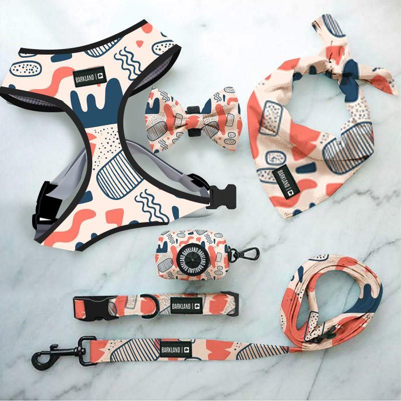 Pet Supplies Dog Harness and Leash Set Strap Plaid Fabric Dog Adjustable Neoprene Harness Leash and Collar Whole Set
