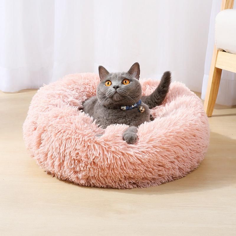 Customize OEM ODM Comfortable Washable Multi-Color Donut Round Plush Cat Bed