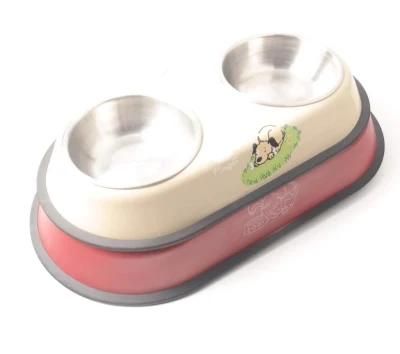 Comfort 304 Stainless Steel Printing Bones Double Pet Feeder Water Bowls