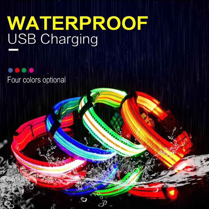 100% Waterproof Reflective Dog Collar Nylon Glowing Collar for Dogs