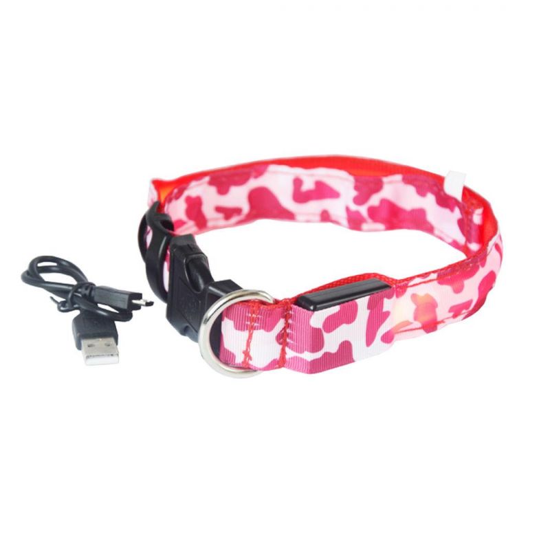 LED Light up Pet Collar Charging Flash Camouflage Traction Dog Collar
