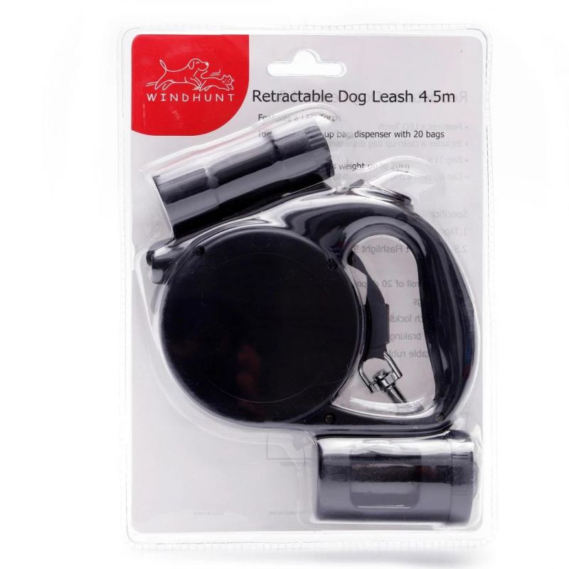 Flashlight Retractable Automatic Dog Leash with Poo Bag