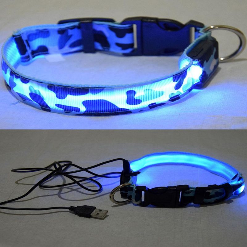 LED Light up Pet Collar Charging Flash Camouflage Traction Dog Collar