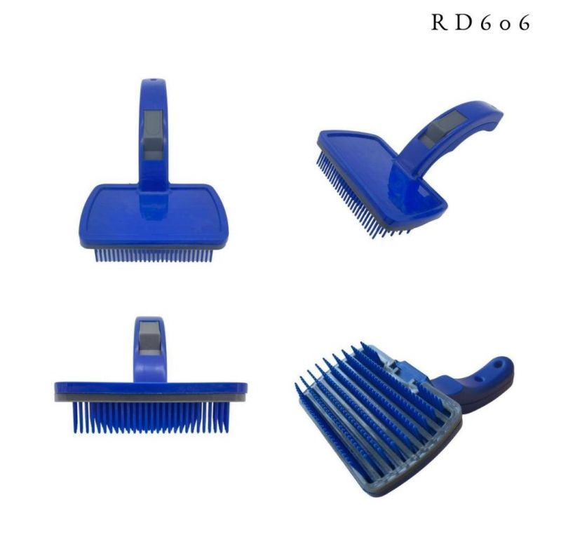 Wholesale Pet Blue Manual Hair Removal Plastic Brush Comb Rake for Medium Large Dogs Push Hair Pet Needle Comb Handle Grooming