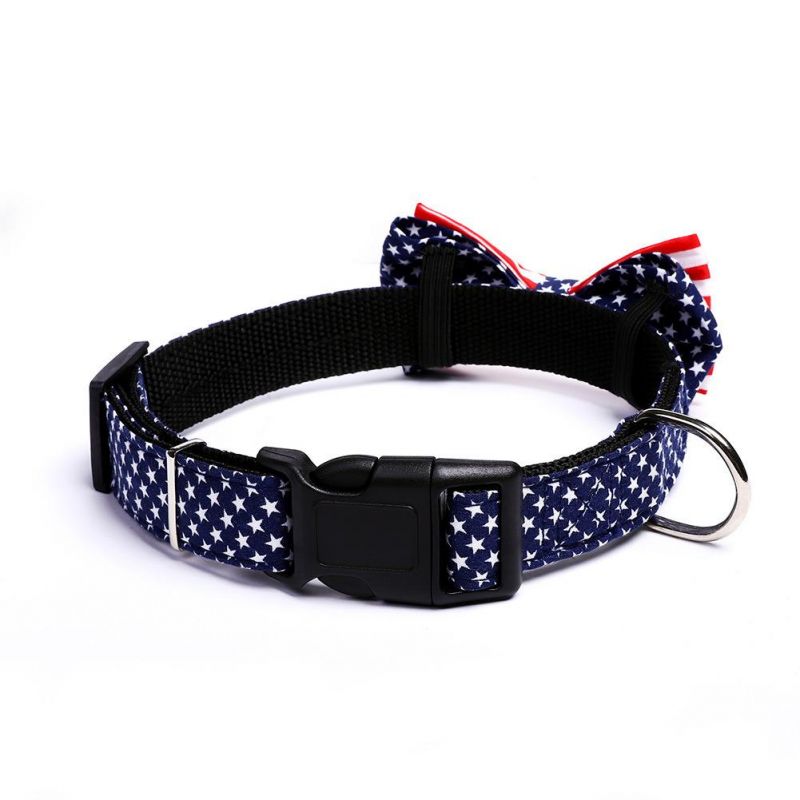 Heavy Duty Clip Buckle Pet Collar, National Flag Style Detachable Adjustable Bow Tie Dog Collar//