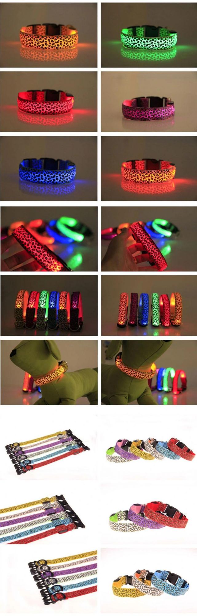 Dog Collar Adjustable Leopard LED Lighting Glow in Dark Cat Safety Collar Pet Products