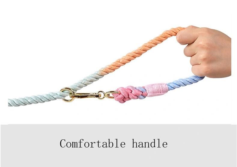 Hand-Woven Rainbow Gradient Color Double-Headed Dog Leash Multifunctional Dog Leash
