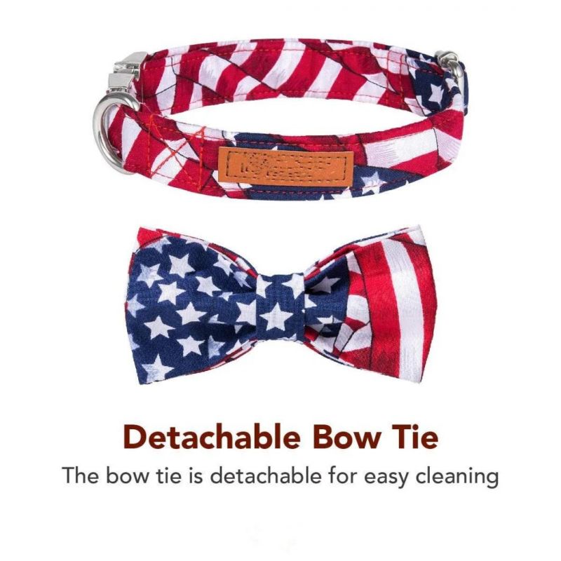 Soft Comfortable Dog Cat Collar Bowtie and Adjustable Collar with American Flag