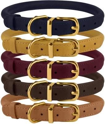 Rolled Leather Dog Collar Durable Round Rope Collars
