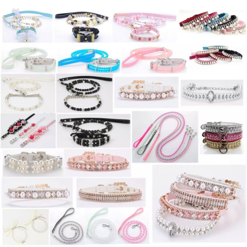 Fashion Diamond Bling Leather PU Luxury Dog Collar Designer Cat Jewelry Accessories Necklace Pet Supplies