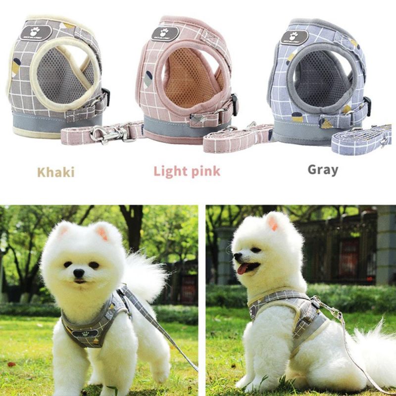 Dog Harness Vest No Pull Adjustable Dog Leash Soft Breathable Plaid Dog Harness