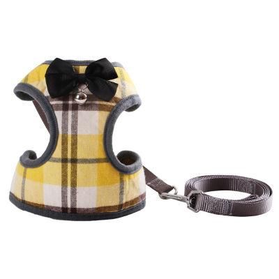Yellow Plaid Dog Harness with Bowtie Handsome Pet Harness
