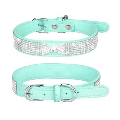 Crystal Diamond Bow Pet Collar Soft Suede Cat Collar