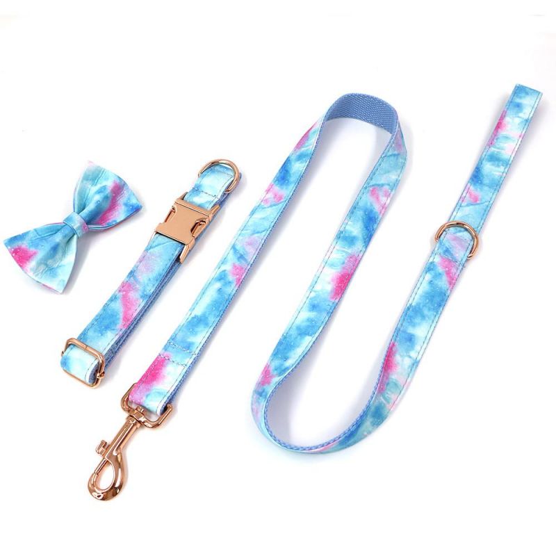Pet Supplies Custom Personalized Bowtie Rose Gold Zinc Buckles Cotton Webbing Dog Collars and Leashes Set