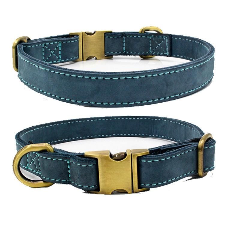 High Quality Newest Brass Hardware Adjustable Genuine Luxury Leather Dog Collar