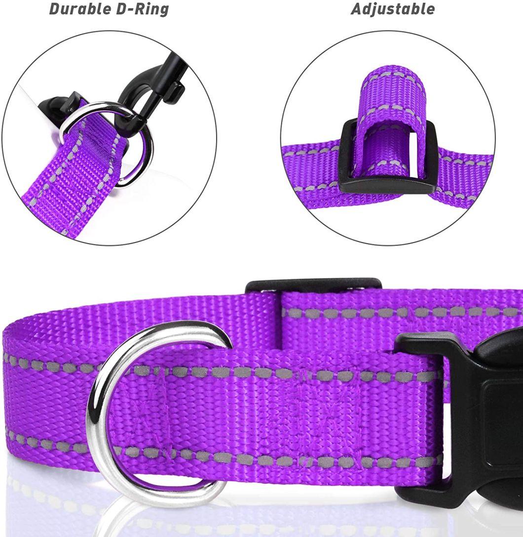 Small Medium Large Puppy Safety Nylon Pet Collars, Outdoor Reflective Adjustable Dog Collar with Buckle