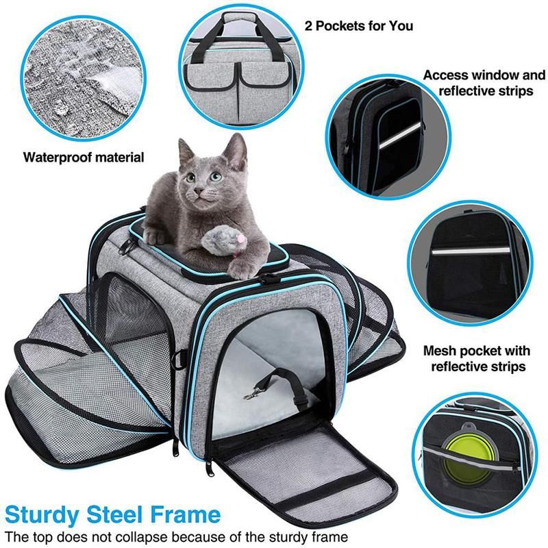 Expandable Cat Dog Carrier Pet Transport Travel Bag for Carrying