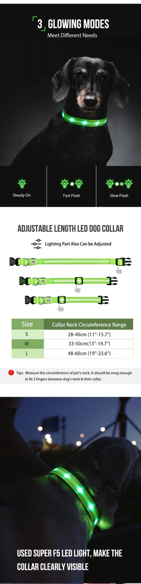 New Arrival LED Light-up Dog Collar Reflective Adjustable Dog Collars LED Pet Collar/Factory Price