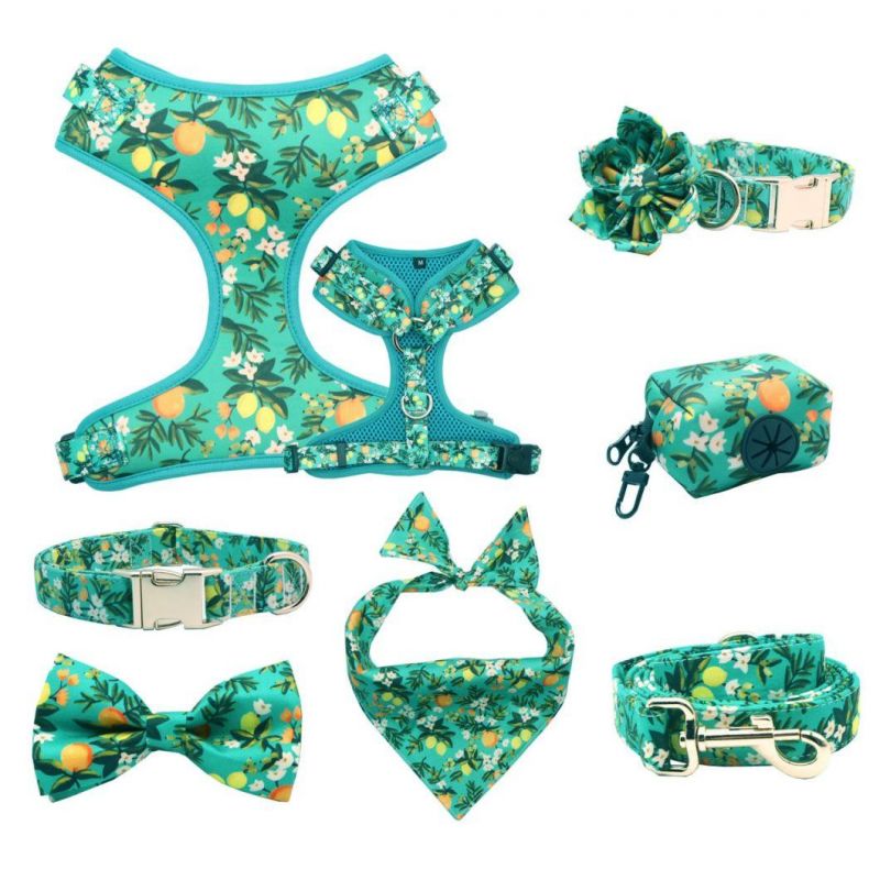 New Style Flower Pattern Printing Pet Dog Collar and Dog Leash Sets