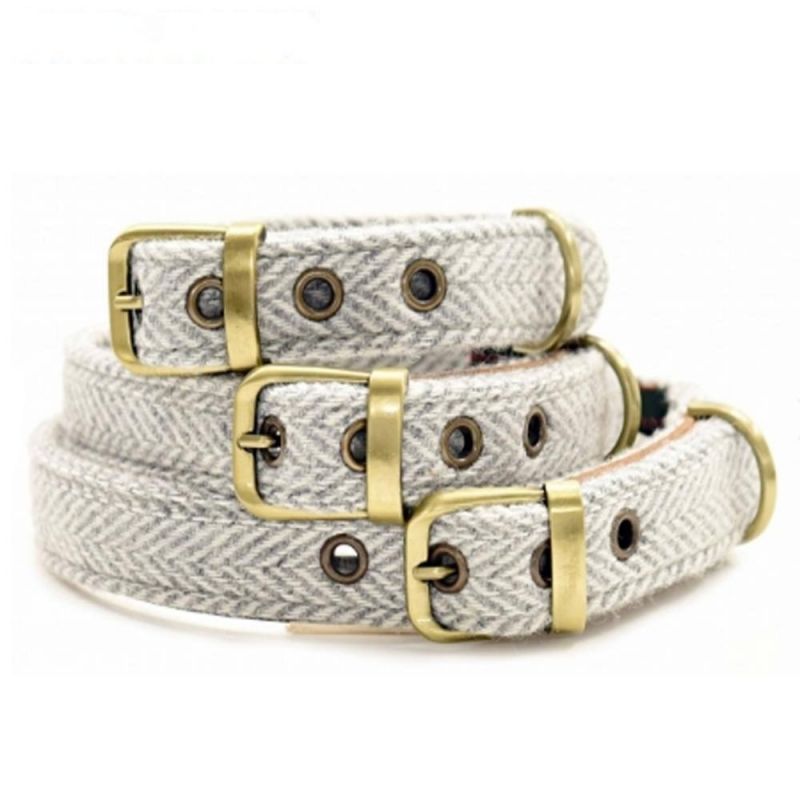 Tweed Wool Dog Collar with Adjustable Metal Buckle for Small Medium and Large Dogs