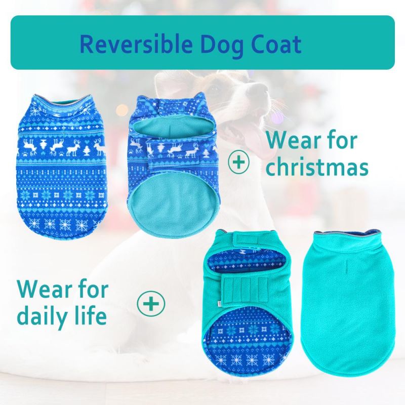 Reversible Classic Christmas Dog Warm Winter Jacket Polar Fleece Pet Dog Outwear Clothes Adjustable Freely Fleece Pet Dog Coat