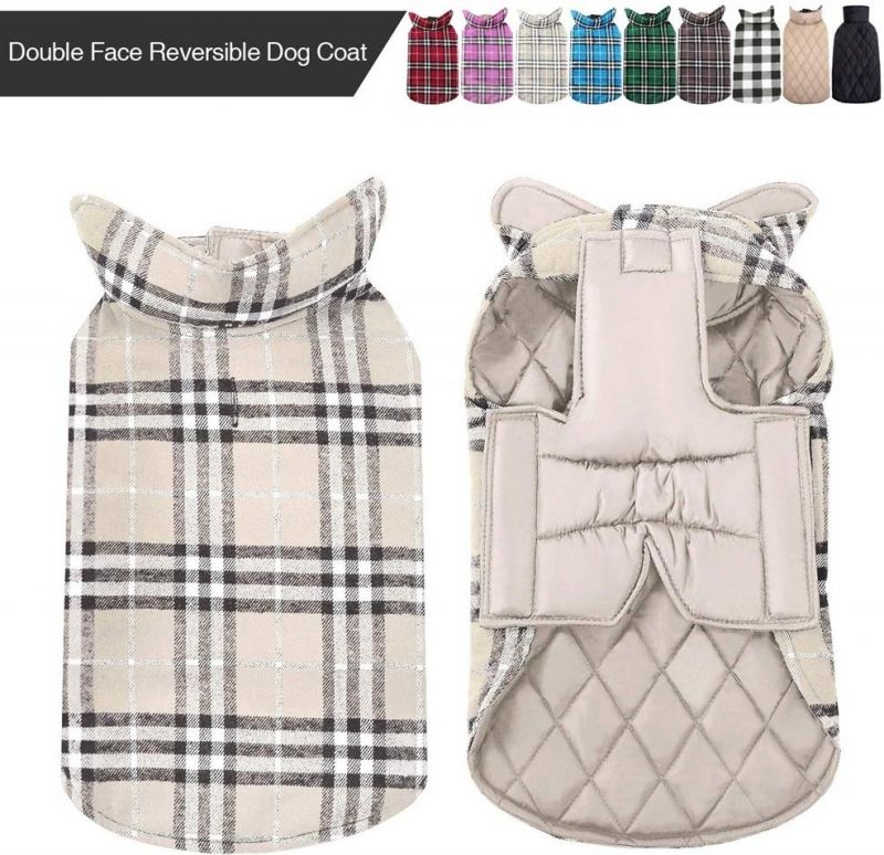 Reversible Dog Jacket Plaid Dog Winter Coat