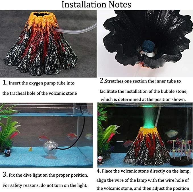 Fish Tank Volcanic Ornament Kit with LED Spotlight Aquarium Supplies