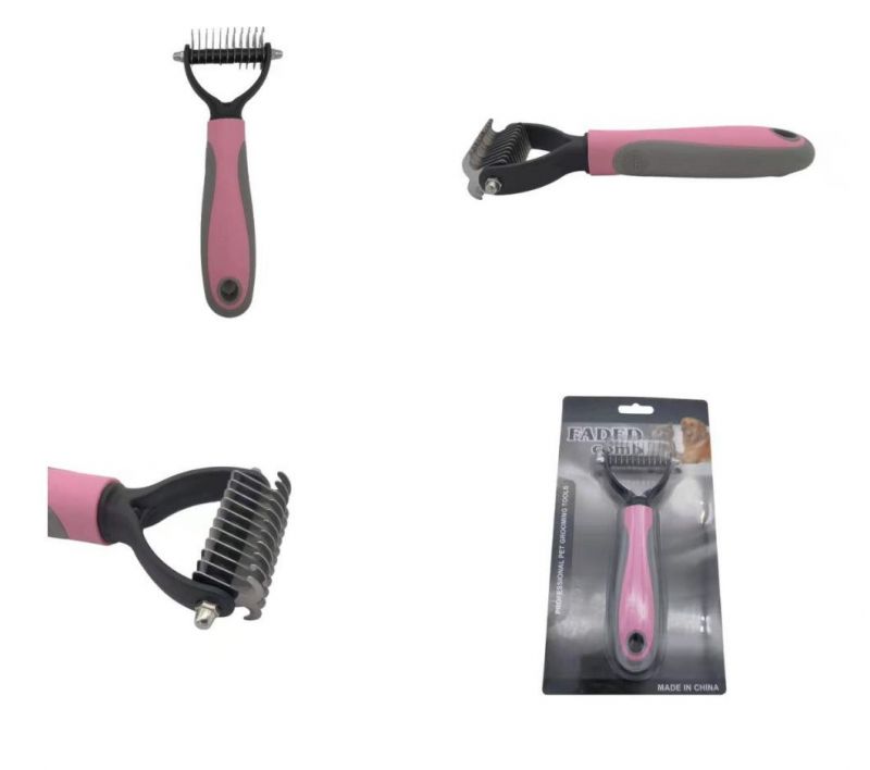 Hot Saling Pet Massage Pet Stainless Steel 2-in-1 Dual Head Cat Dog Pets Hair Remover Tool Comb Pink