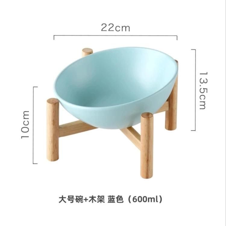High Quality Ceramic Pet Cat Bowl with Bamboo Stand