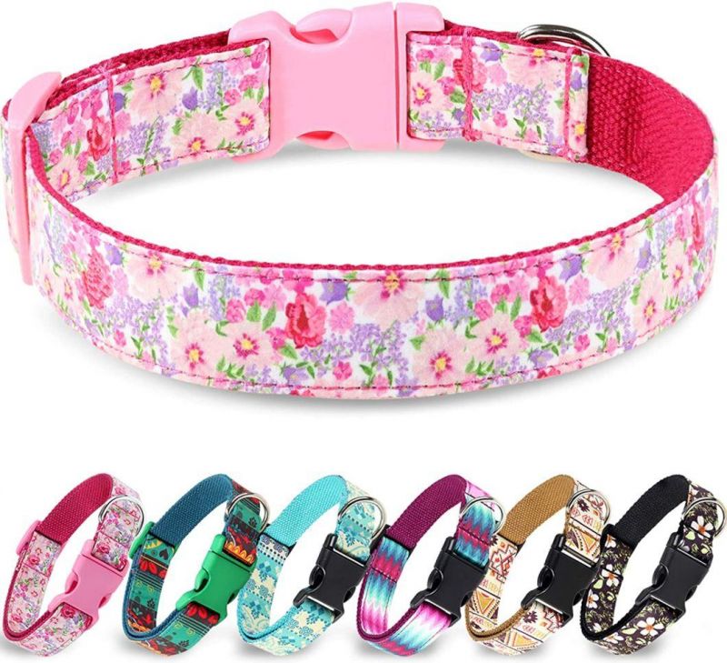 Flower Pattern Pink Dog Collars for Girl Dogs