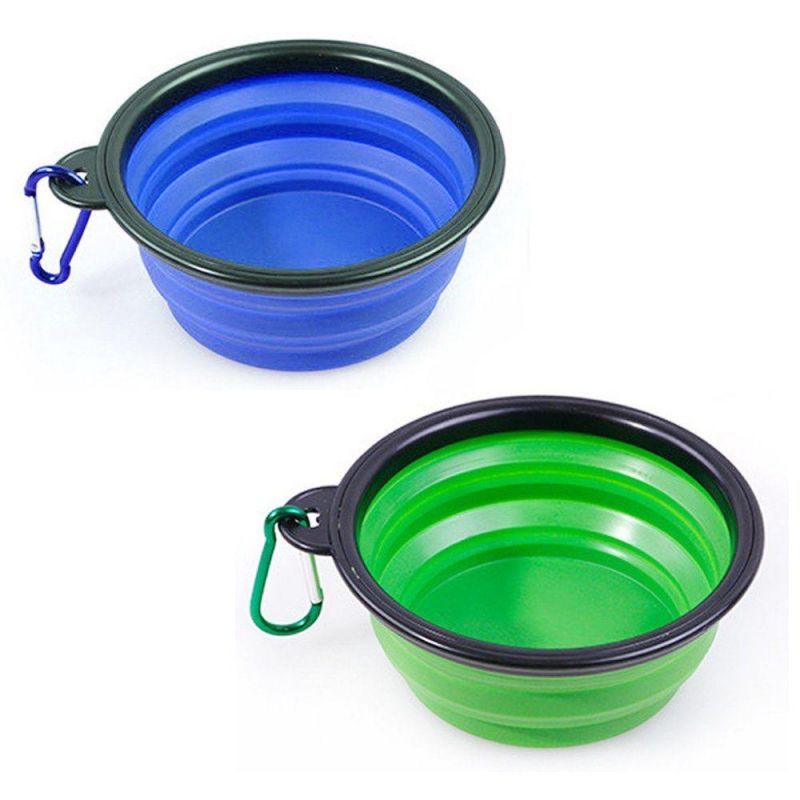 Collapsible Silicone Bowl with Color Matched Carabiner Clip - Dishwasher Safe BPA Free Food Grade Silicone Portable Pet Bowls - Foldable for Journeys, Hiking