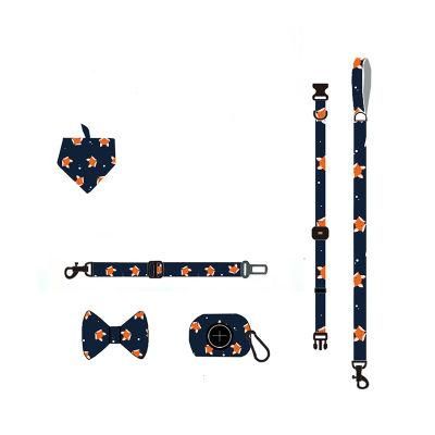 Custom Adjustable Soft Comfortable Pattern Dog Harness Leash Collar Poo Bag Set