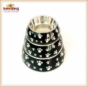 Leopard Pattern Melamine&Stainless Steel Pet Dog Bowl (KE0004)