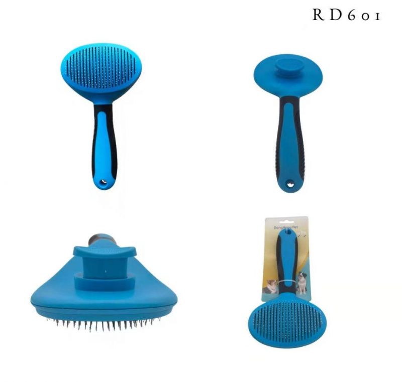 Pet Hair Comb with Self Cleaning Button Pet Tangles and Knot Hair Removal Pet Daily Care Supplies Blue