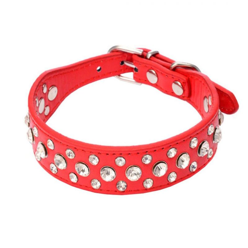 Snake Skin Grain Pattern PU Pet Collar with Bling Crystal Dog Collar