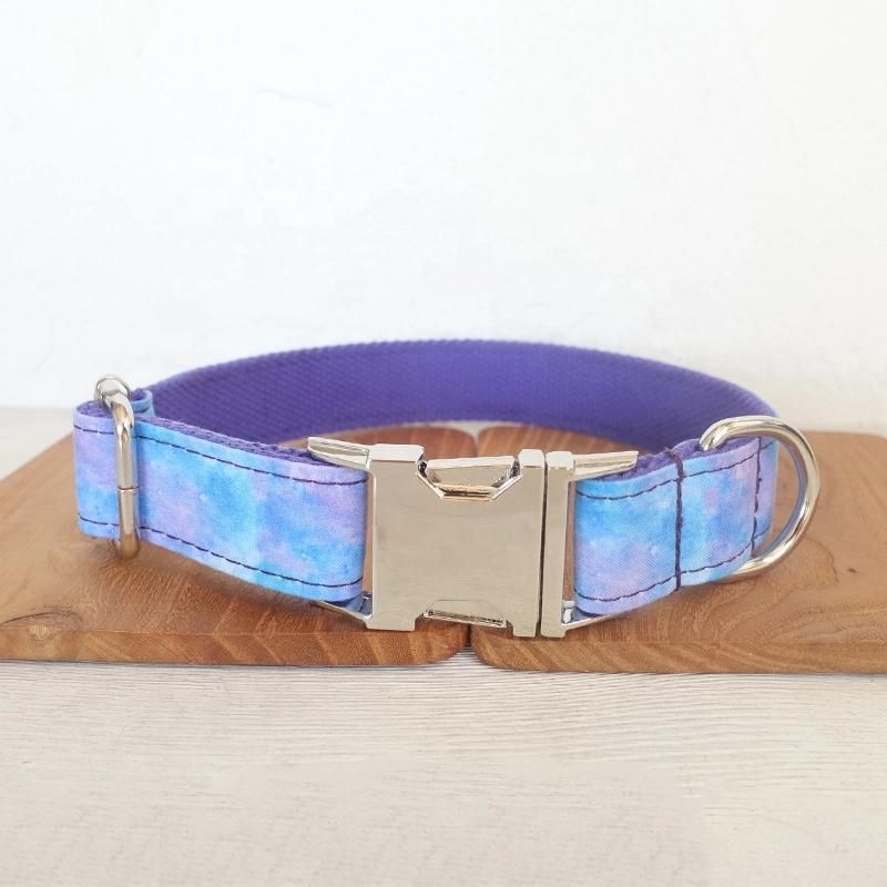 Wholesale Dog Collars Leashes Luxury Personalized Customized Logo Brand Pet Collars Leashes Purple Galaxy Pet Collar Bow Tie
