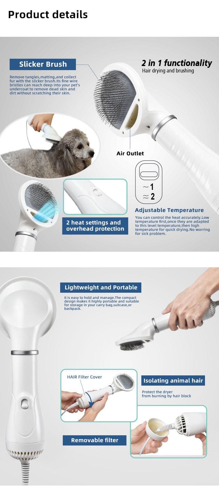 2 in 1 Adjustable Temperature Pet Grooming Hair Dryer