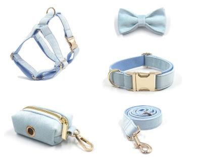 Hot Sale Adjustable Reversible Breathable Cute Dog Harness with Bow Tie, Poop Bag Holder and Leash Pet Collar Set