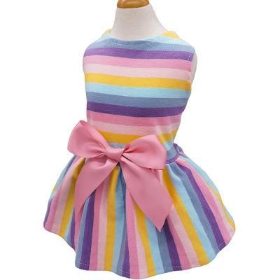 100% Cotton Striped Colorful Soft Dog Clothes for Dogs Cats Vest Puppy Shirtrainbow Indoor and Outdoor