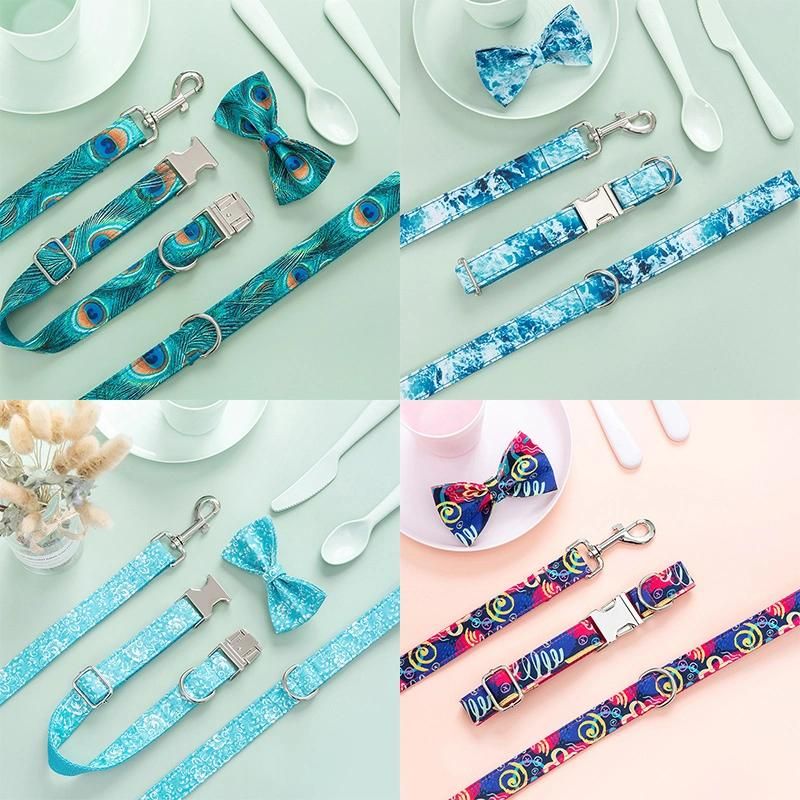 Cotton Dog Cat Collar Pet Leads Dog Leash Fashion Lovely Cute Floral Tie Flower Custom Dog Collars Leashes Bow Tie Sets