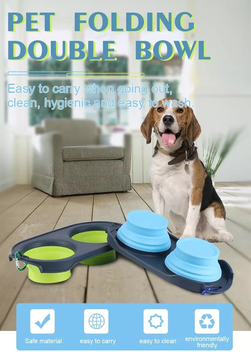 Collapsible Dog Bowl Pet Feeding Watering Dish Foldable Home Outdoor Silicone Double Bowls Feeder
