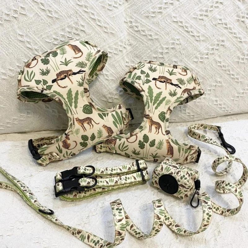 Custom New Design Cute and Safe Reversible Wear Comfort Neoprene Fabric Pet Dog Harness with Matching Collar Leash