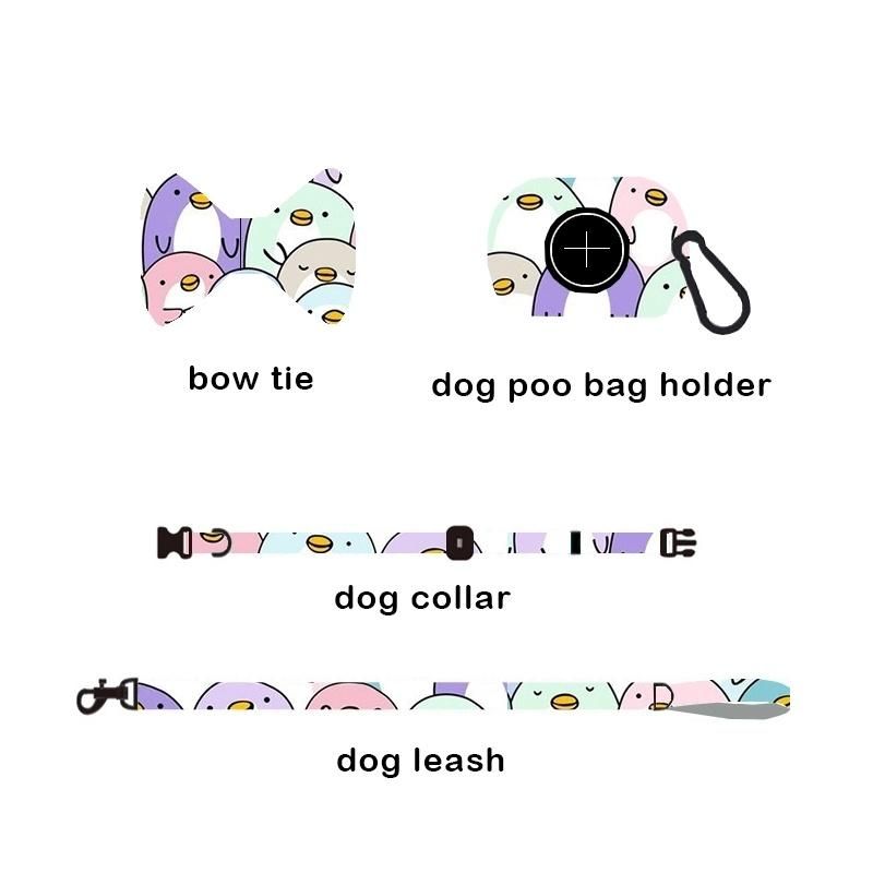 OEM Custom Design 2 in 1 Reversible Dog Neoprene Adjustable Collar Bowknot Leash Harness and Bandana Sets