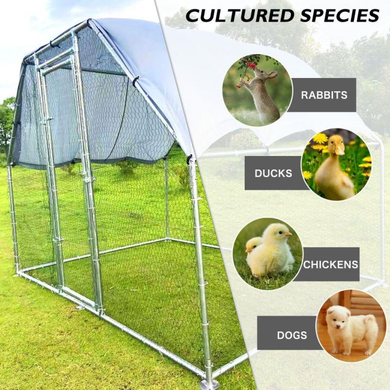 Metal Chicken Coop Walk-in Poultry Cage Hen House Rabbits Habitat