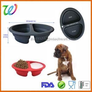 New Wholesale 2 Cavity Multifunctional Silicone Foldable Travel Pet Bowl