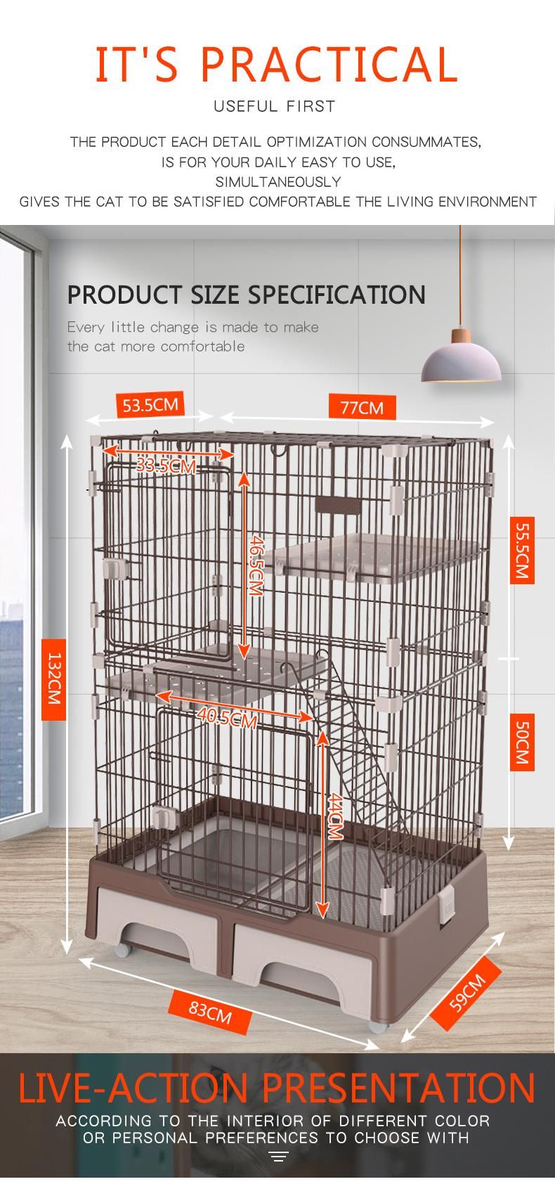 Customize OEM ODM Playpen Metal Wire Cat Home Cages with Drawer