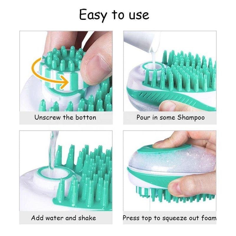 2 in 1 Dog Cat Bath Brush Soft Silicone Pet Bath Massage Brush Shampoo Dispenser Puppy Grooming Bathing Tools