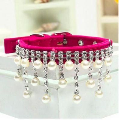 Correa De Perro Fashion Decoration Beaded Female Wedding Luxury Jewelry Dog Cat Collar for Velvet Crystal Pearl Necklace